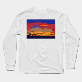 Blue And Red Ocean Sunset Long Sleeve T-Shirt